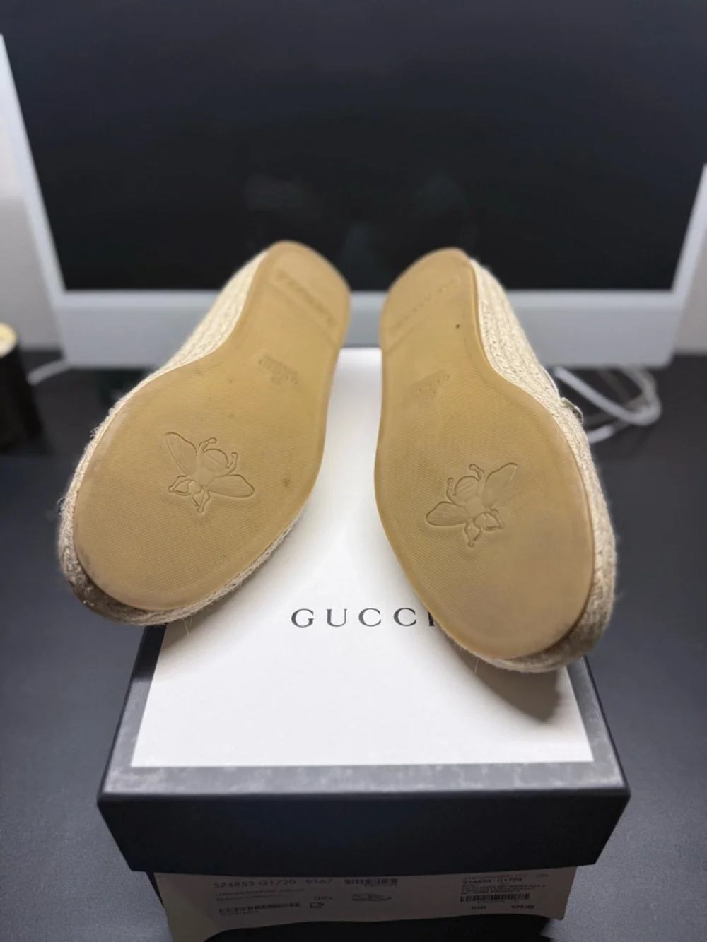 Gucci - Men’s Burgundy and Beige Canvas Espadrille Sneakers - Picture 5 of 5